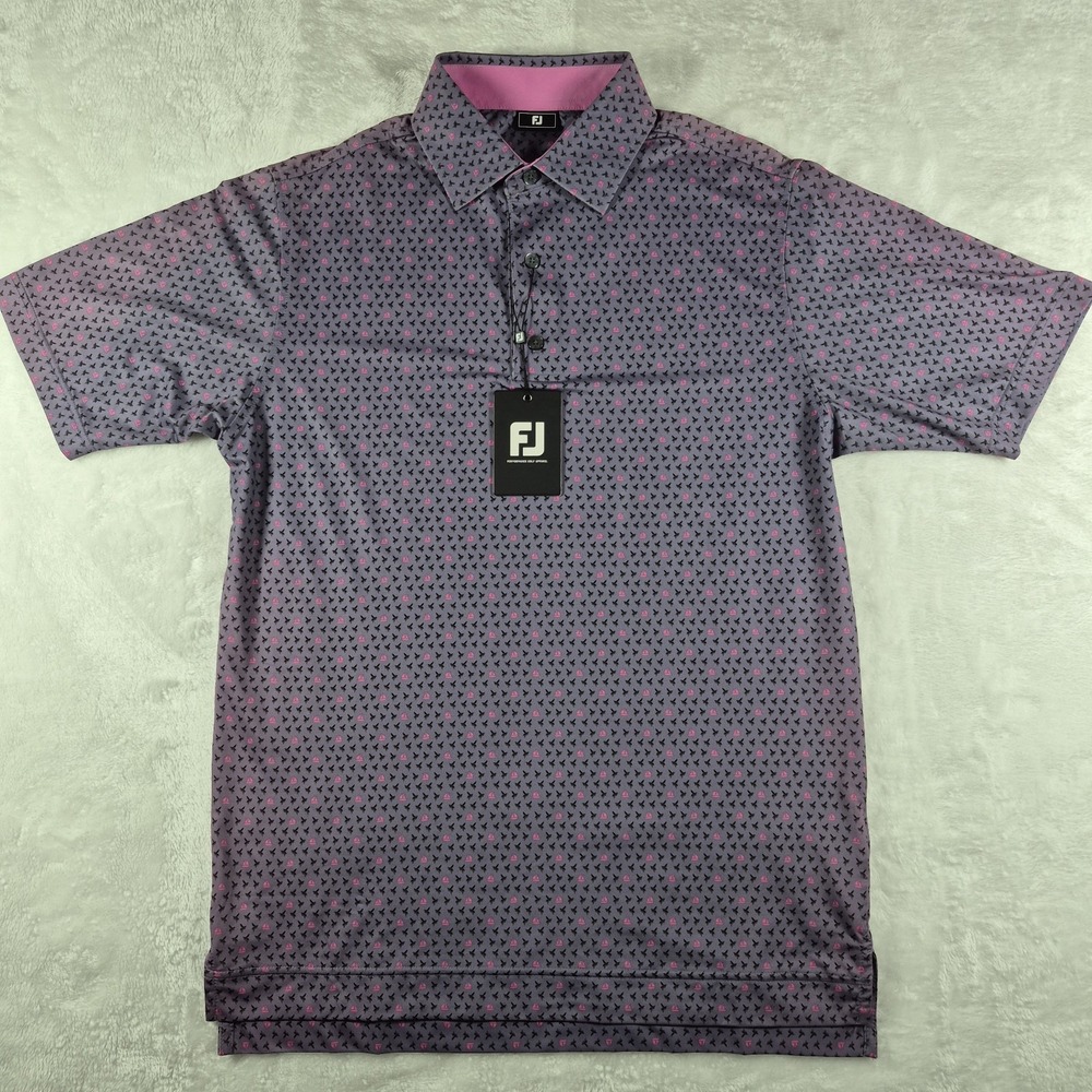 Footjoy Polo Shirt Men's Small Dark Purple Performance Gofl Bee Boat AOP NWT